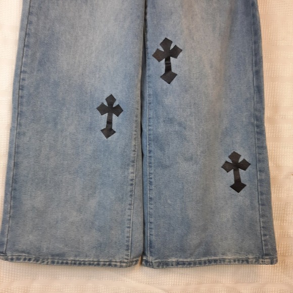 ROMWE WOMEN'S WIDE LEG JEANS GRUNGE PUNK PLUS CROSS FESTIVAL TRENDY S 36 EU - Picture 3 of 9